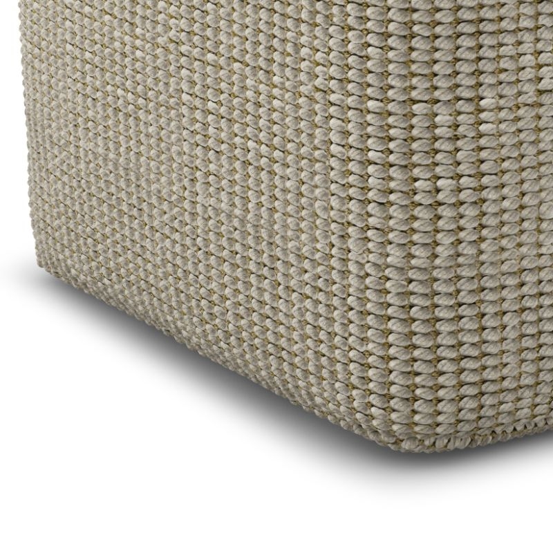Pemberly Row Contemporary Square Woven Pouf in Cream and Natural