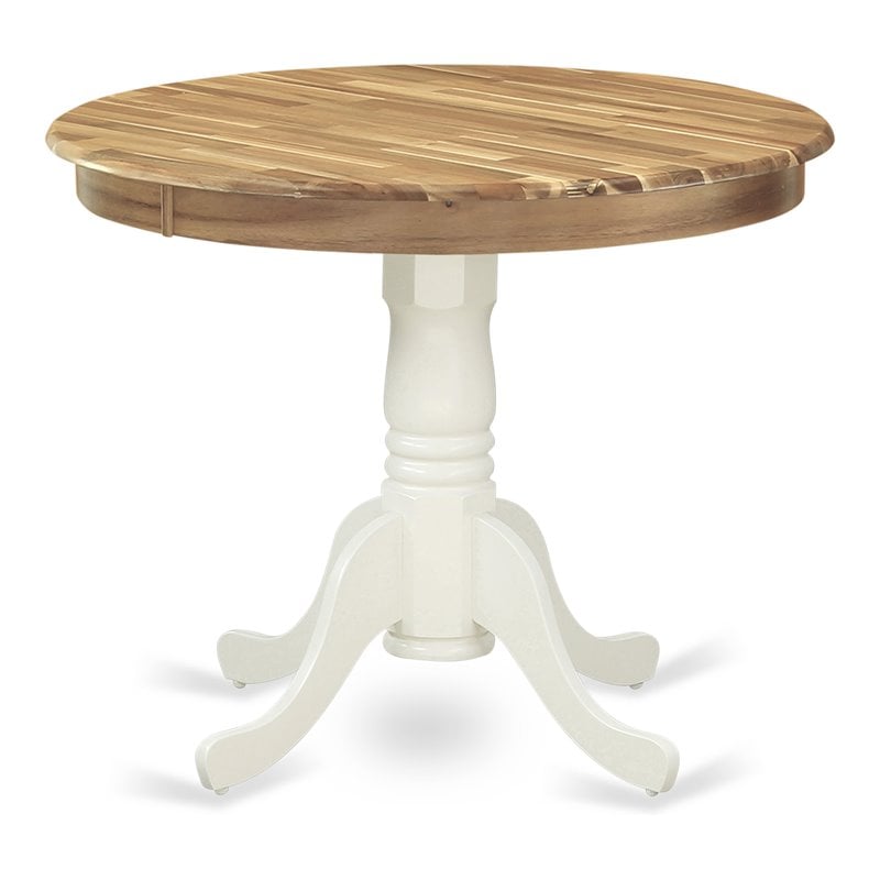 Pemberly Row Antique Round Acacia Wood Dining Table in Oak/White