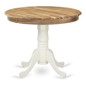 Pemberly Row Antique Round Acacia Wood Dining Table in Oak/White