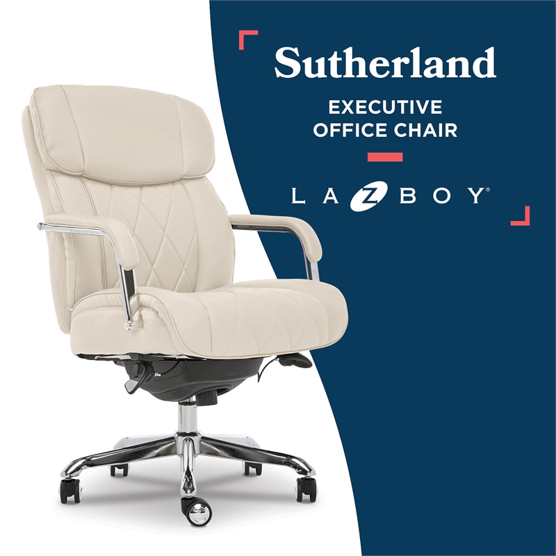Pemberly Row Quilted Leather Executive Office Chair Ivory Bonded Leather