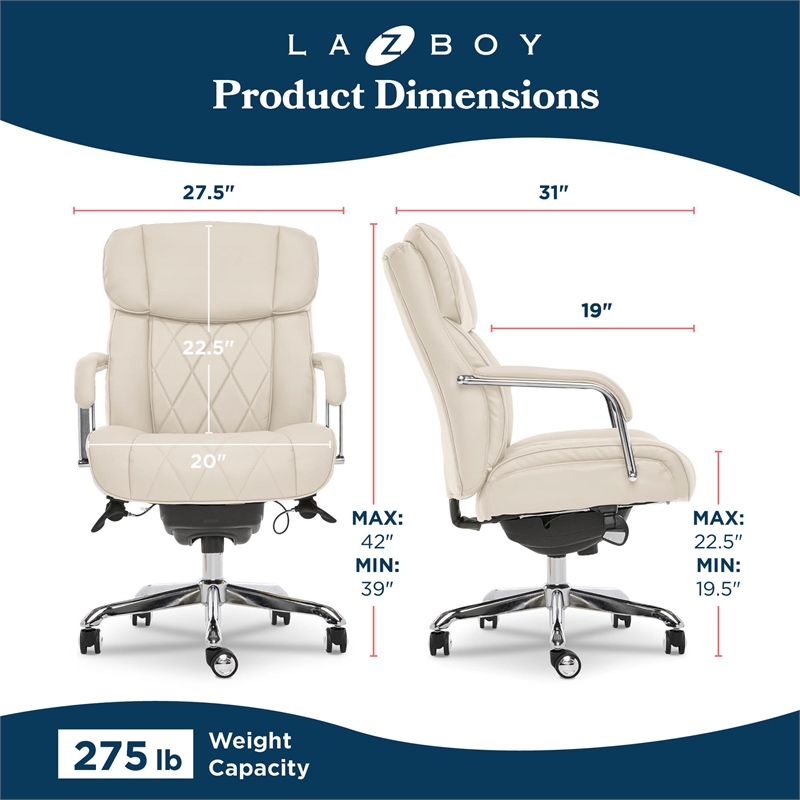 Pemberly Row Quilted Leather Executive Office Chair Ivory Bonded Leather