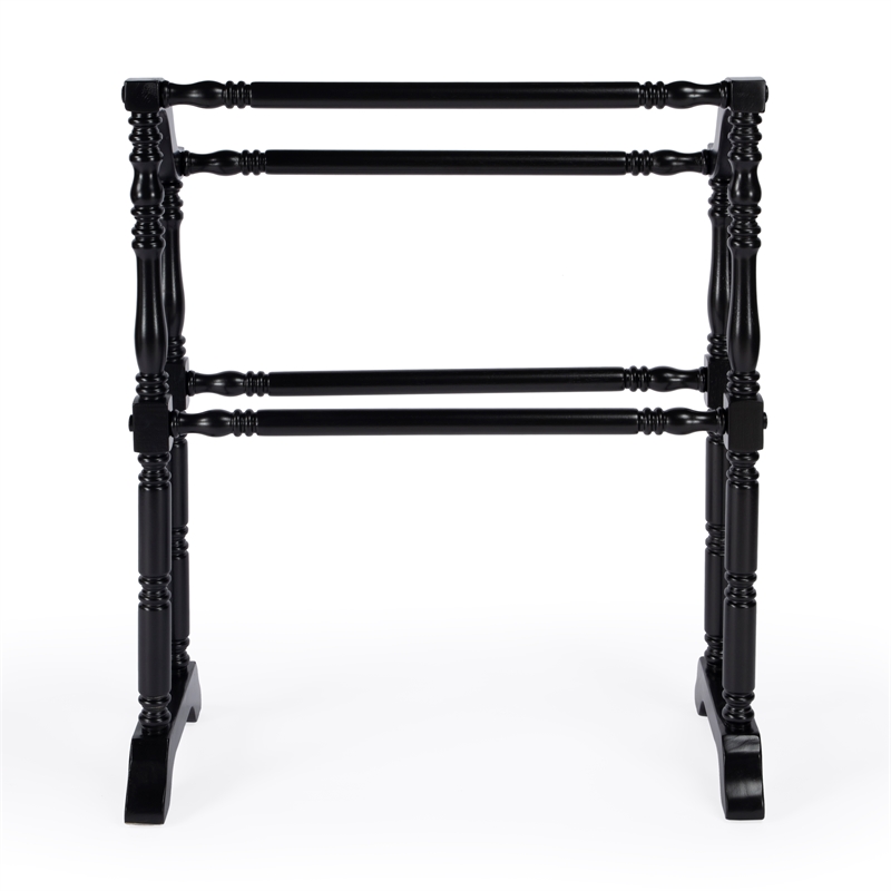 Pemberly Row Double Pedestal Base Black Finish Wood Blanket Rack
