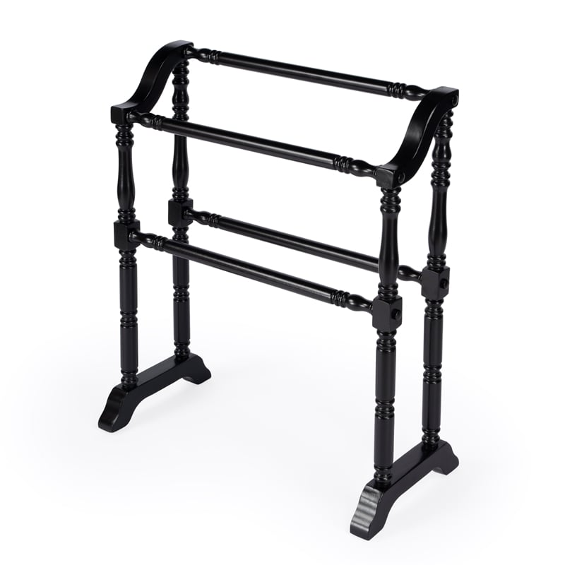 Pemberly Row Double Pedestal Base Black Finish Wood Blanket Rack