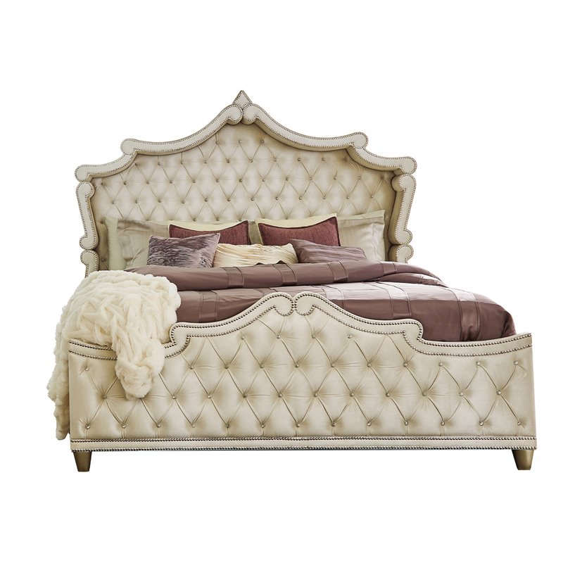 Pemberly Row 5-piece Eastern King Upholstered Velvet Bedroom Set Ivory
