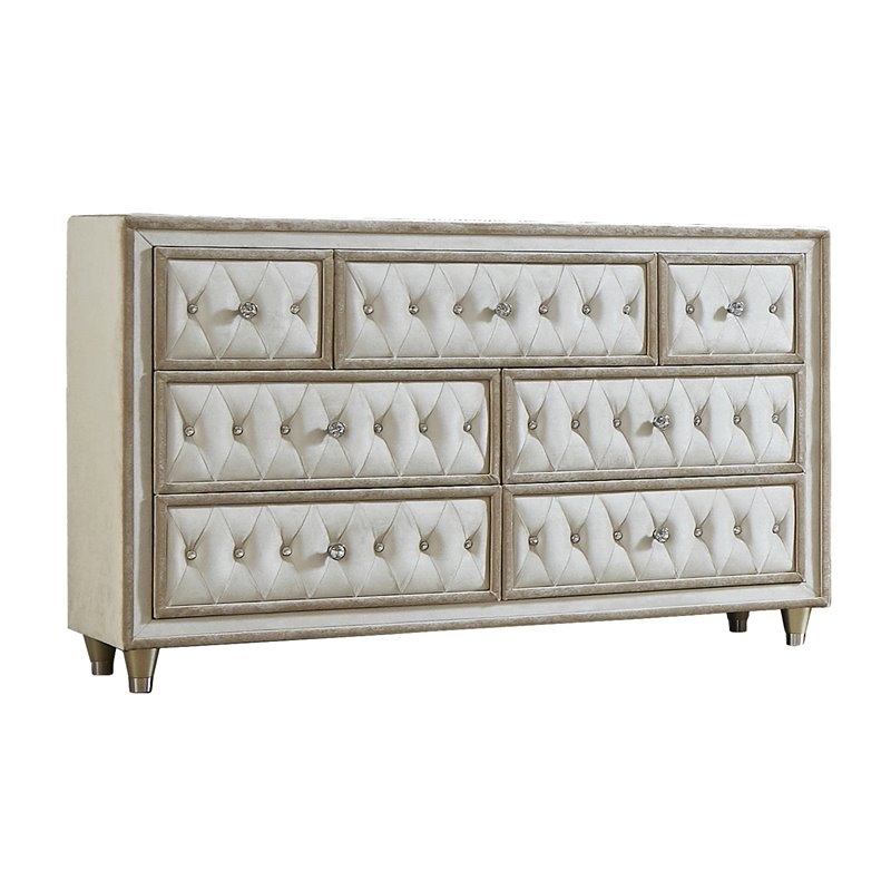 Pemberly Row 5-piece Eastern King Upholstered Velvet Bedroom Set Ivory