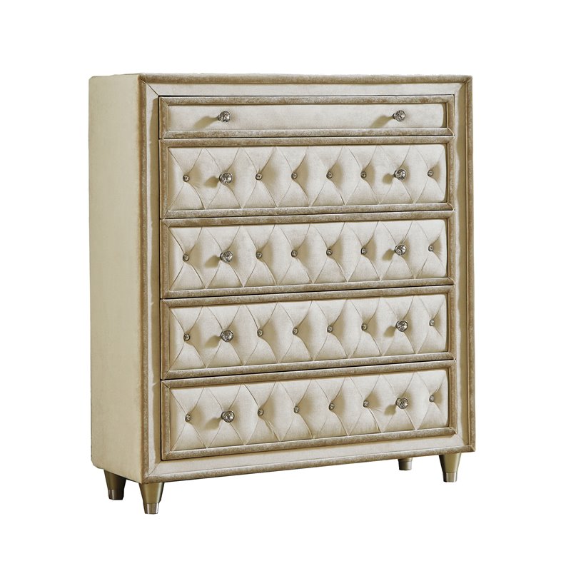 Pemberly Row 5-piece Eastern King Upholstered Velvet Bedroom Set Ivory