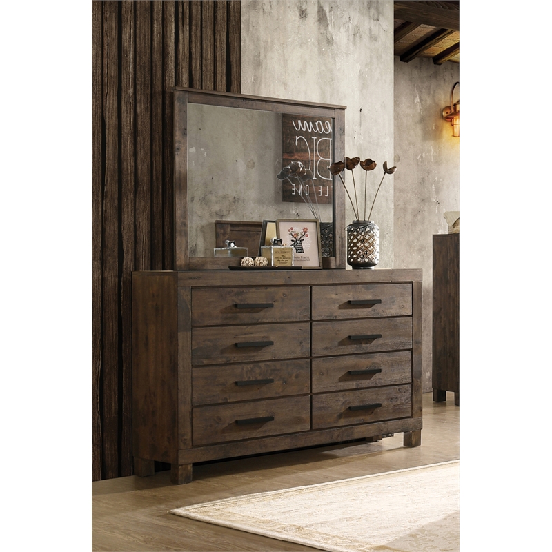 Pemberly Row 5-piece Queen Wood Bedroom Set in Rustic Golden Brown