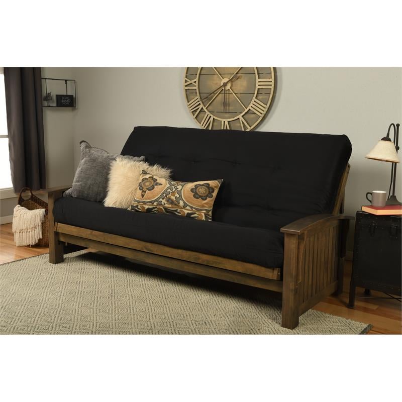 Pemberly Row Queen-size Wood Futon with Suede Black Mattress
