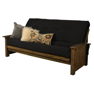 Pemberly Row Queen-size Wood Futon with Suede Black Mattress
