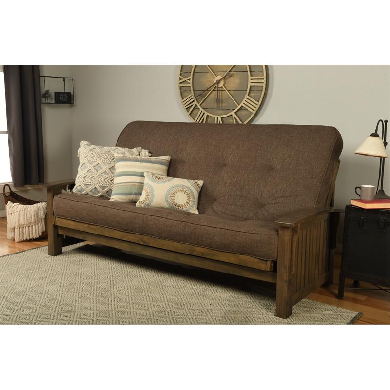Pemberly Row Queen-size Wood Futon-Linen Cocoa Brown Mattress