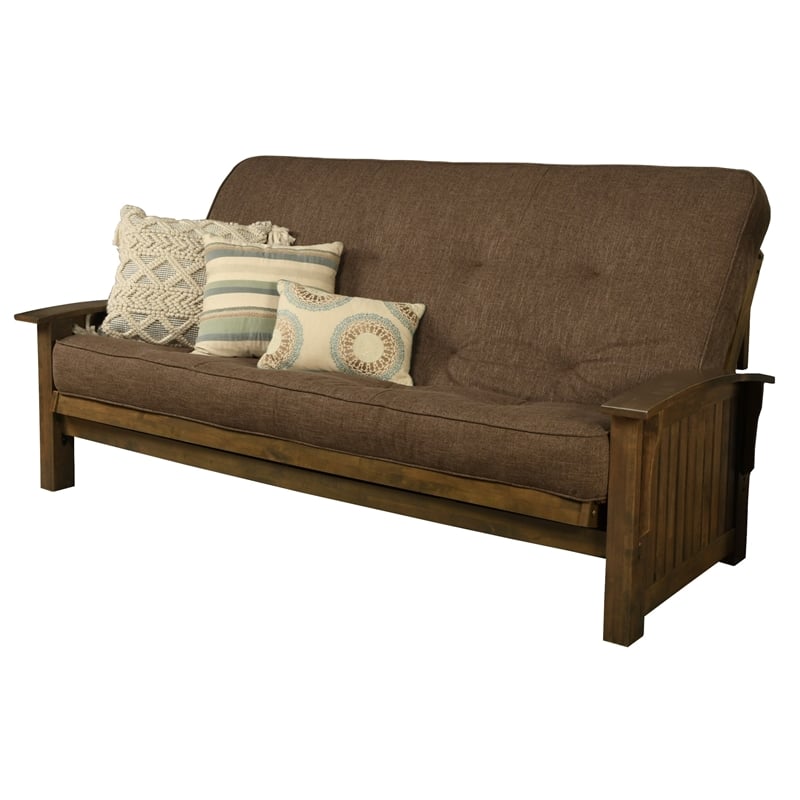 Pemberly Row Queen-size Wood Futon-Linen Cocoa Brown Mattress