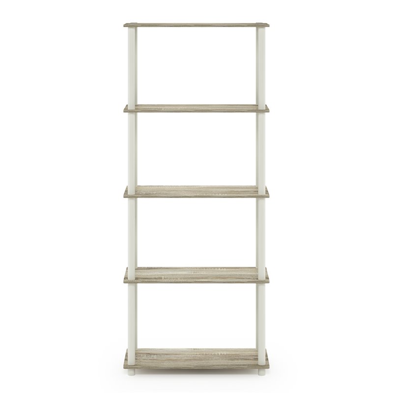 Pemberly Row Turn-N-Tube Engineered Wood 5-Tier Shelf Display Rack in Oak