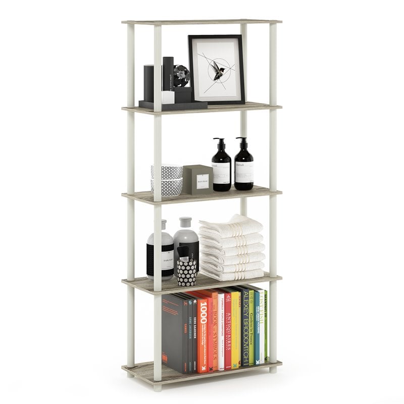 Pemberly Row Turn-N-Tube Engineered Wood 5-Tier Shelf Display Rack in Oak