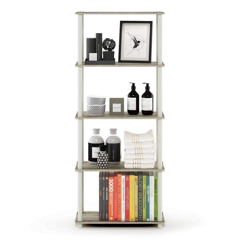 Pemberly Row Turn-N-Tube Engineered Wood 5-Tier Shelf Display Rack in Oak
