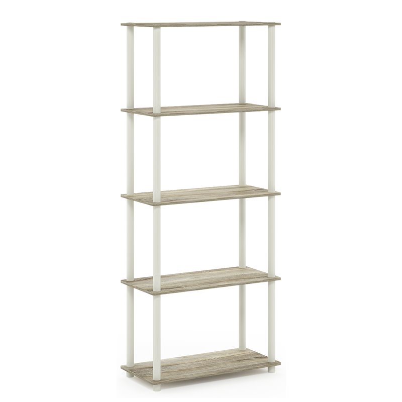 Pemberly Row Turn-N-Tube Engineered Wood 5-Tier Shelf Display Rack in Oak