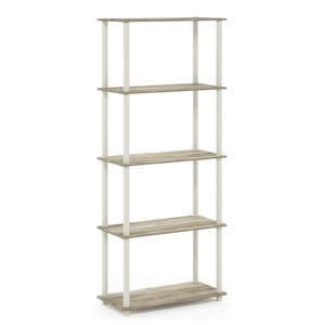 Pemberly Row Turn-N-Tube Engineered Wood 5-Tier Shelf Display Rack in Oak