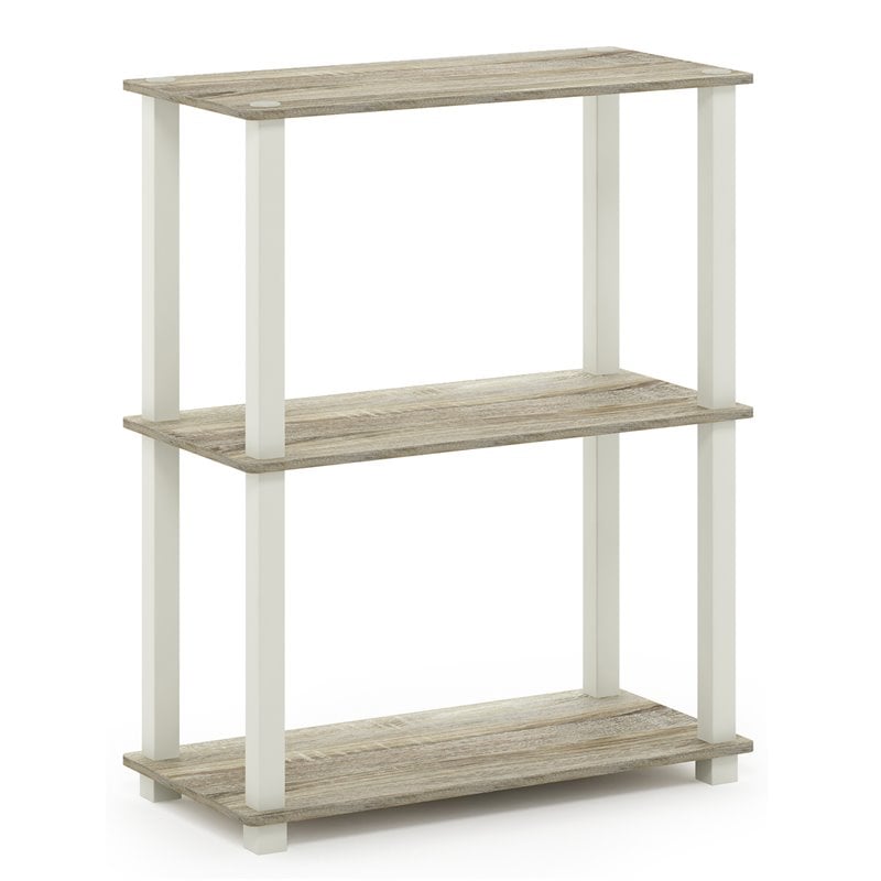 Pemberly Row Turn-S-Tube Engineered Wood 3-Tier Shelf Display Rack in Oak