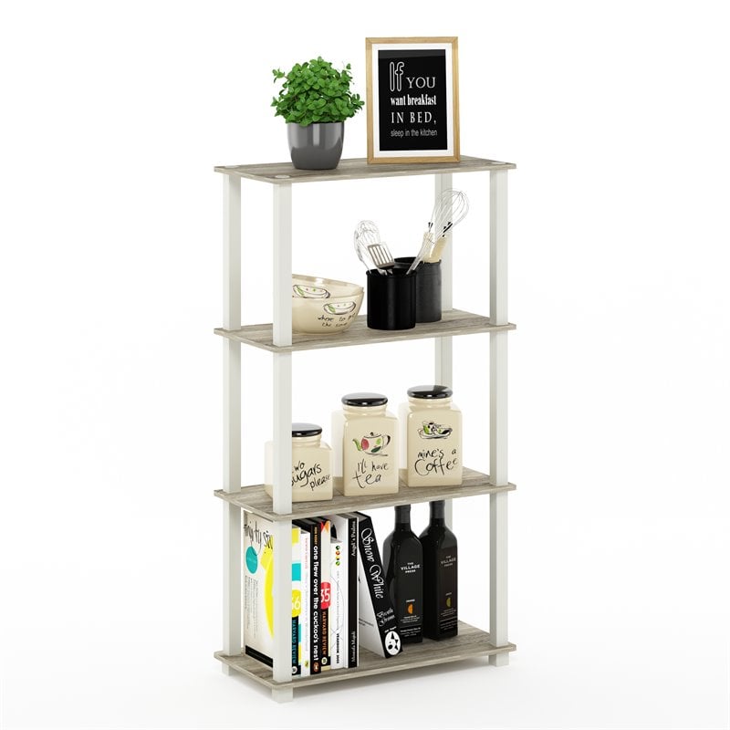 Pemberly Row Turn-S-Tube Engineered Wood 4-Tier Shelf Display Rack in Oak