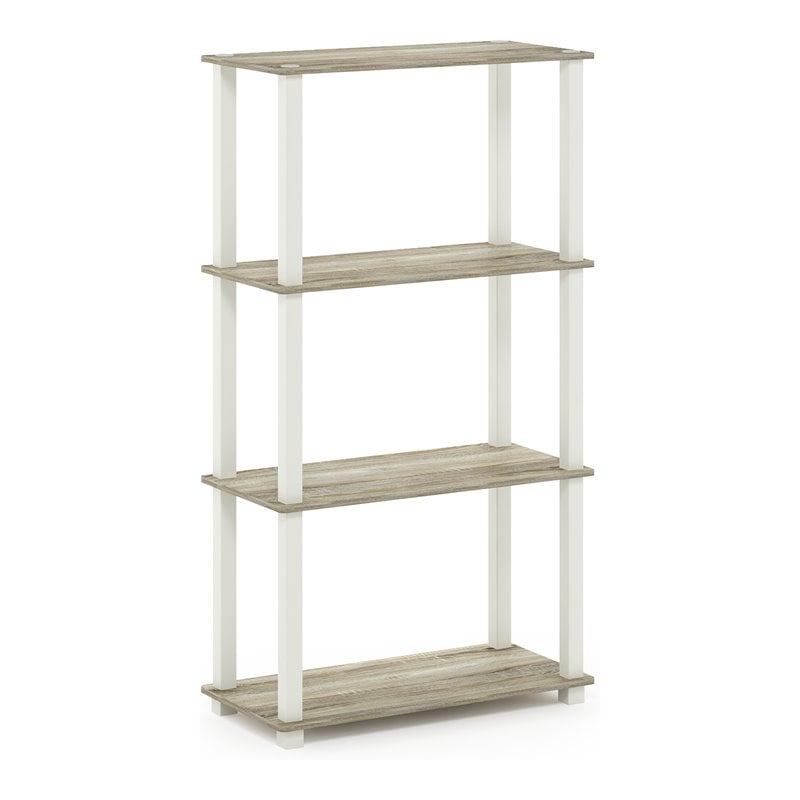 Pemberly Row Turn-S-Tube Engineered Wood 4-Tier Shelf Display Rack in Oak