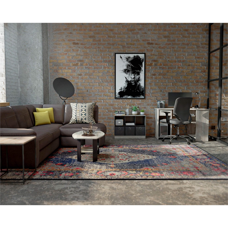 Pemberly Row Wood 3x2 Bookcase Storage w/Bins in French Oak Gray/Black