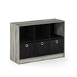 Pemberly Row Wood 3x2 Bookcase Storage w/Bins in French Oak Gray/Black