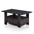 Pemberly Row Engineered Wood Coffee Table with Bin Drawer in Dark Walnut