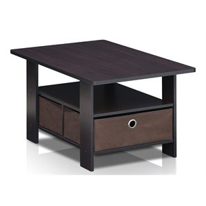 Pemberly Row Engineered Wood Coffee Table with Bin Drawer in Dark Walnut