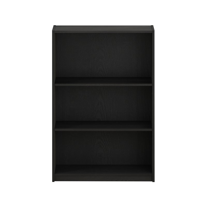 Pemberly Row Contemporary Wood 3-Tier Adjustable Shelf Bookcase in Black
