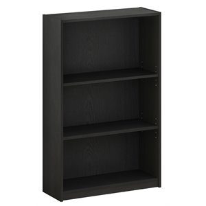 Pemberly Row Contemporary Wood 3-Tier Adjustable Shelf Bookcase in Black