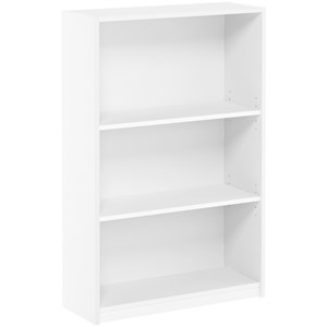 Pemberly Row Contemporary Wood 3-Tier Adjustable Shelf Bookcase in White