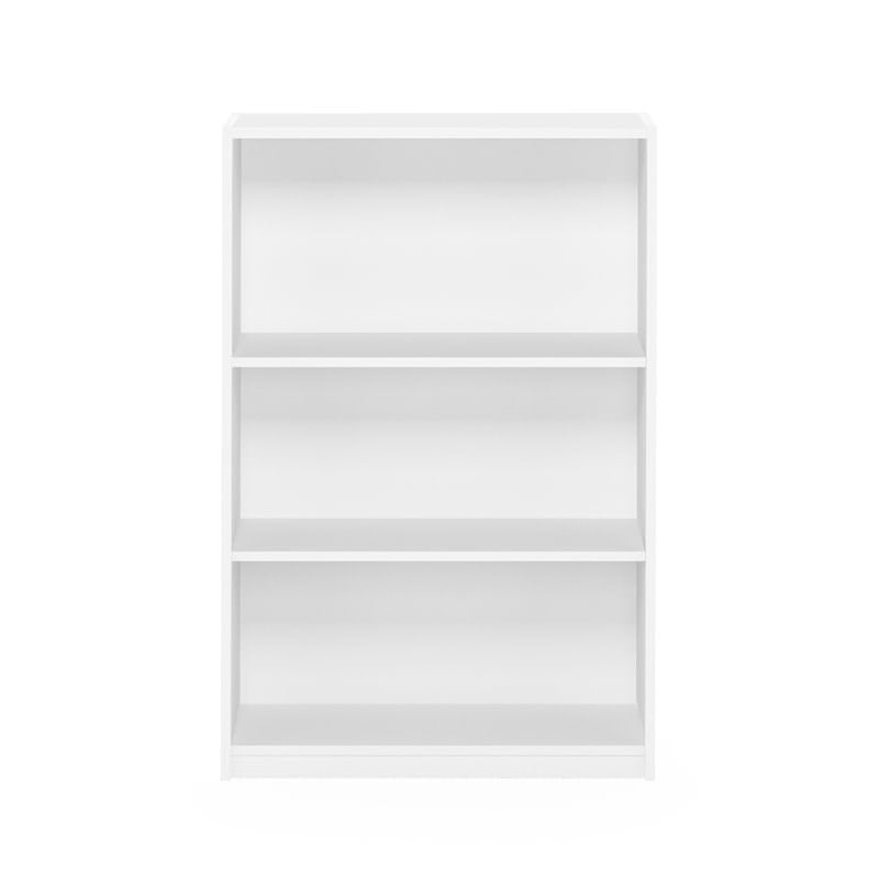 Pemberly Row Contemporary Wood 3-Tier Adjustable Shelf Bookcase in White