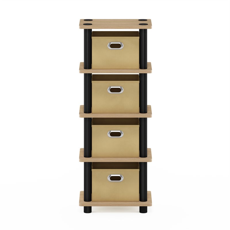 Pemberly Row Turn-N-Tube Engineered Wood 4-Bins System Rack in Oak/Black