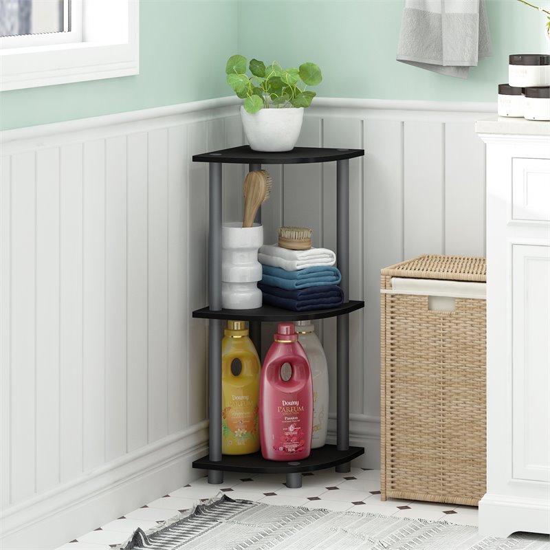 Pemberly Row Turn-N-Tube Wood 3-Tier Corner Display Rack in Black/Gray