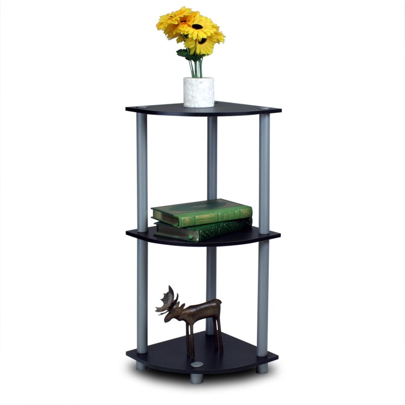 Pemberly Row Turn-N-Tube Wood 3-Tier Corner Display Rack in Black/Gray