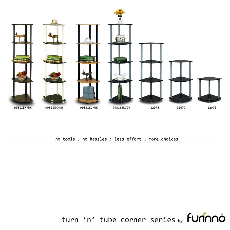 Pemberly Row Turn-N-Tube Wood 3-Tier Corner Display Rack in Black/Gray