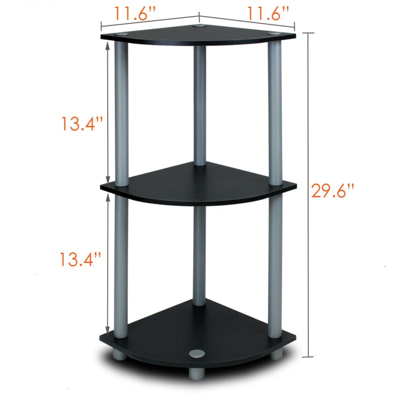 Pemberly Row Turn-N-Tube Wood 3-Tier Corner Display Rack in Black/Gray