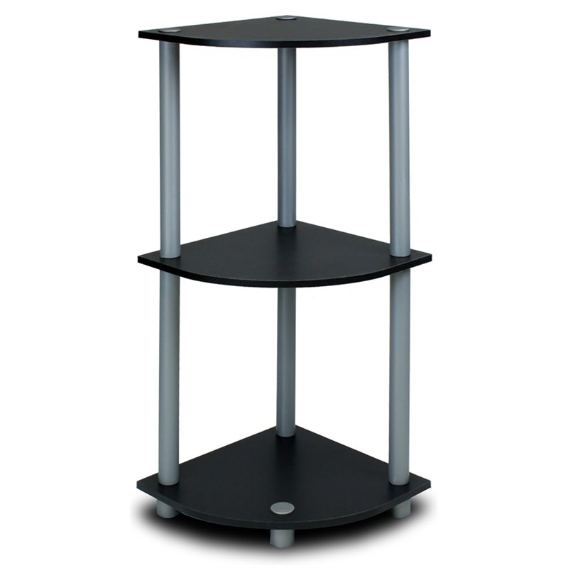 Pemberly Row Turn-N-Tube Wood 3-Tier Corner Display Rack in Black/Gray