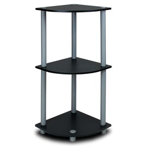 Pemberly Row Turn-N-Tube Wood 3-Tier Corner Display Rack in Black/Gray