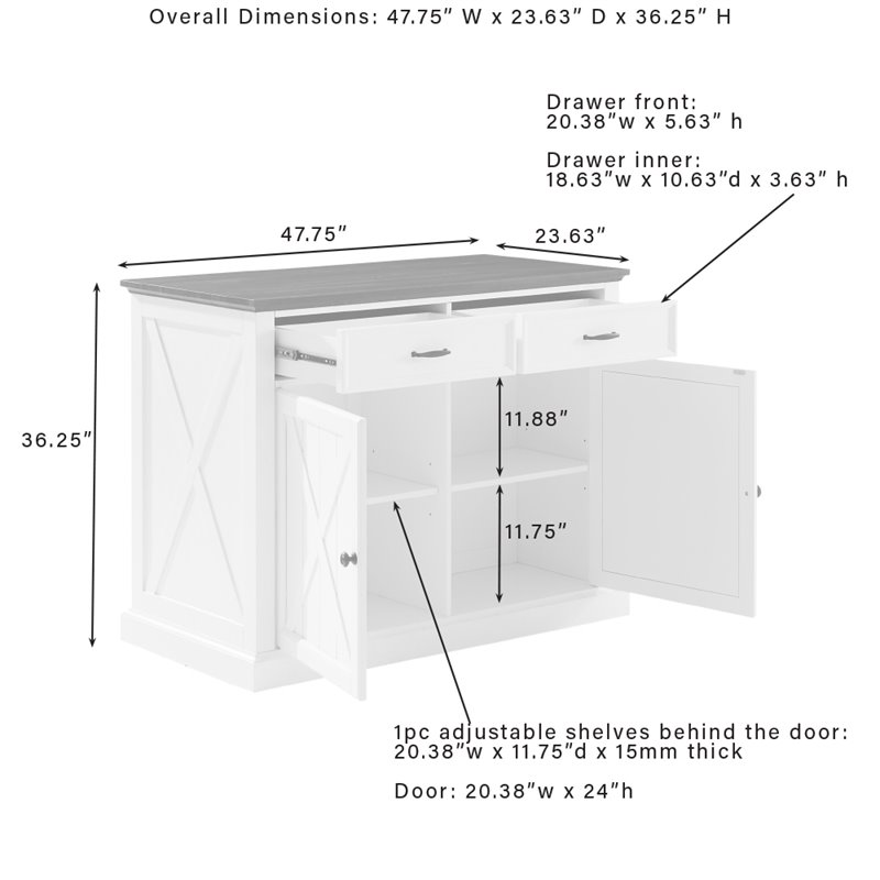 Pemberly Row Modern Wood Kitchen Island in Distressed White/Brown