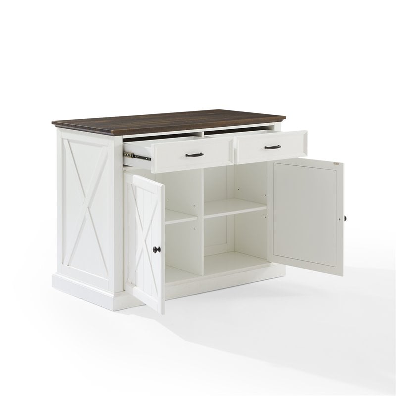 Pemberly Row Modern Wood Kitchen Island in Distressed White/Brown