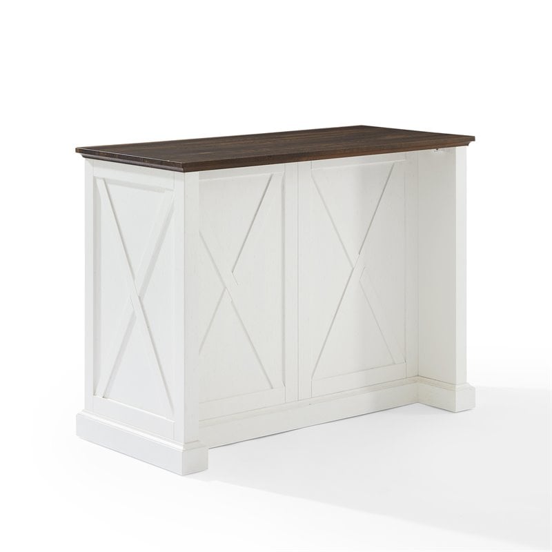 Pemberly Row Modern Wood Kitchen Island in Distressed White/Brown
