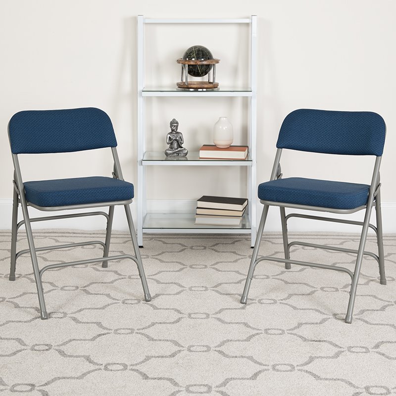 Pemberly Row Double Hinged Metal Folding Chair in Navy (Set of 2)