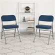 Pemberly Row Double Hinged Metal Folding Chair in Navy (Set of 2)