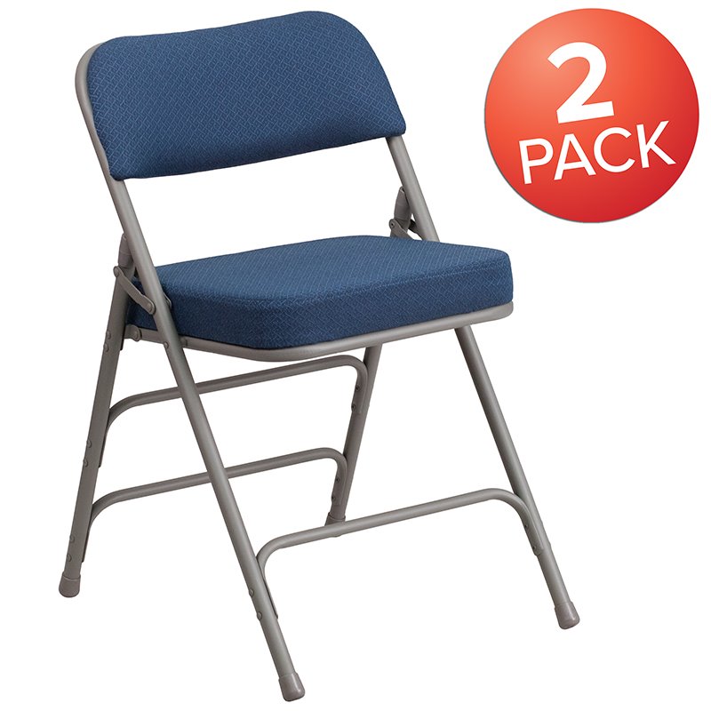 Pemberly Row Double Hinged Metal Folding Chair in Navy (Set of 2)
