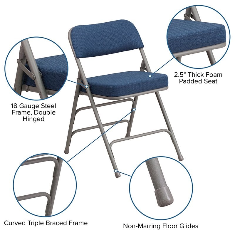 Pemberly Row Double Hinged Metal Folding Chair in Navy (Set of 2)