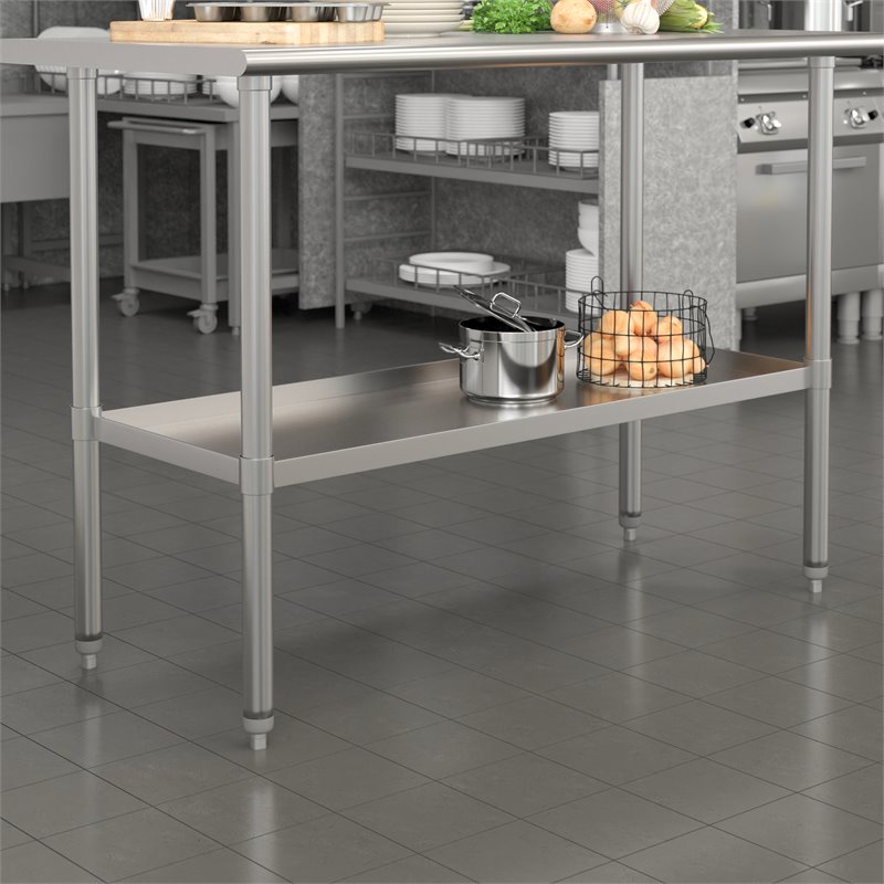 Pemberly Row Metal Galvanized Work Table Shelf for 24 x 48 Table in Gray