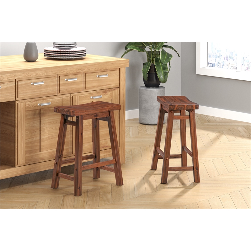 Pemberly Row Saddle Counter Height Stool Chestnut Wire-Brush Set of 2