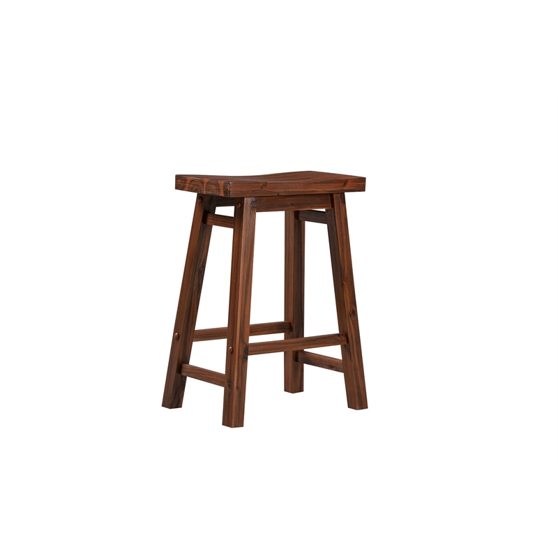 Pemberly Row Saddle Counter Height Stool Chestnut Wire-Brush Set of 2