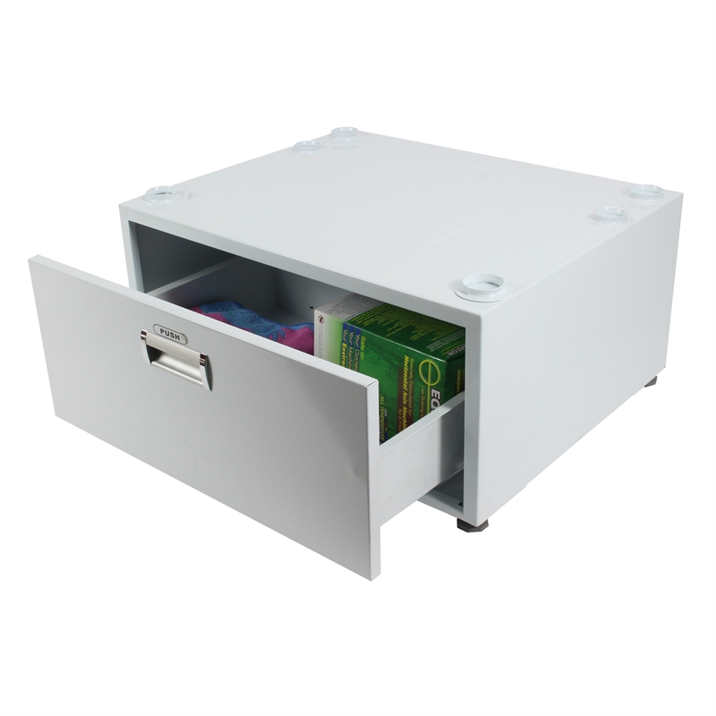 Pemberly Row Contemporary Laundry Pedestal with Drawer in White