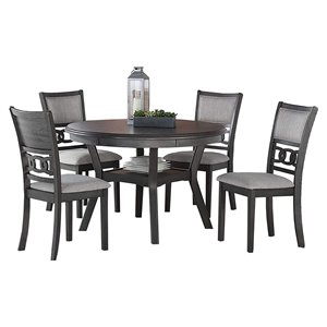 Pemberly Row Contemporary 5-Piece Round Solid Wood Dining Set in Gray
